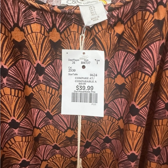 ✨ C&C California 100% cotton geometric print maxi dress size large - Picture 4 of 11